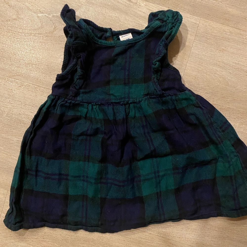 Old Navy baby girl 6-12 months plaid dress short sleeve blue and green